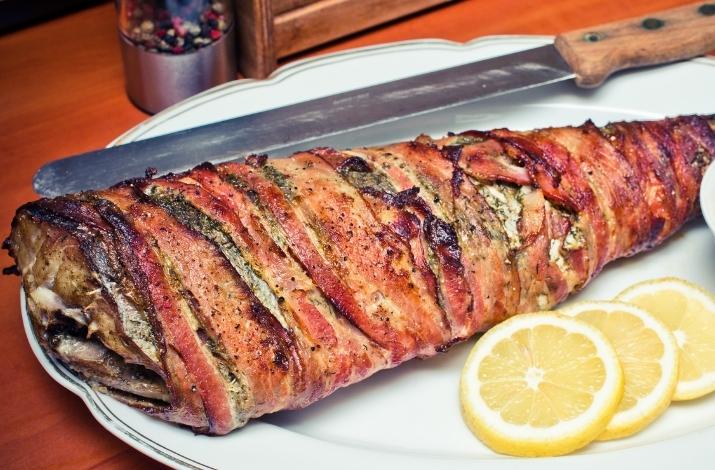 Trout wrapped in bacon