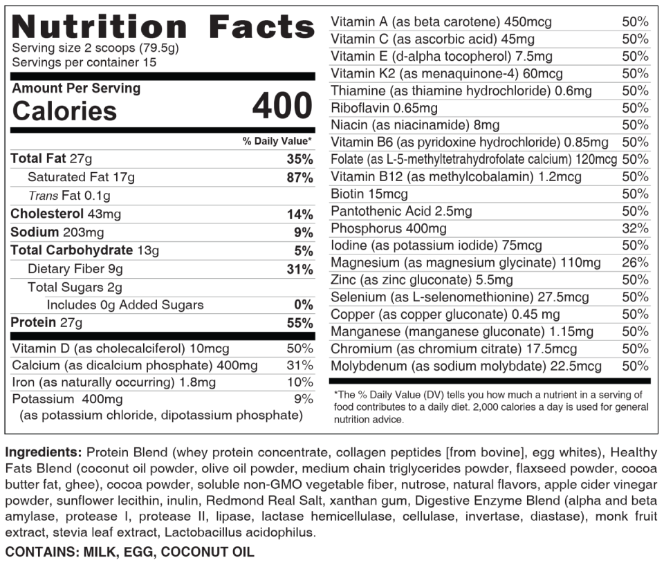 Original - Chocolate Macadamia Nutritional Facts