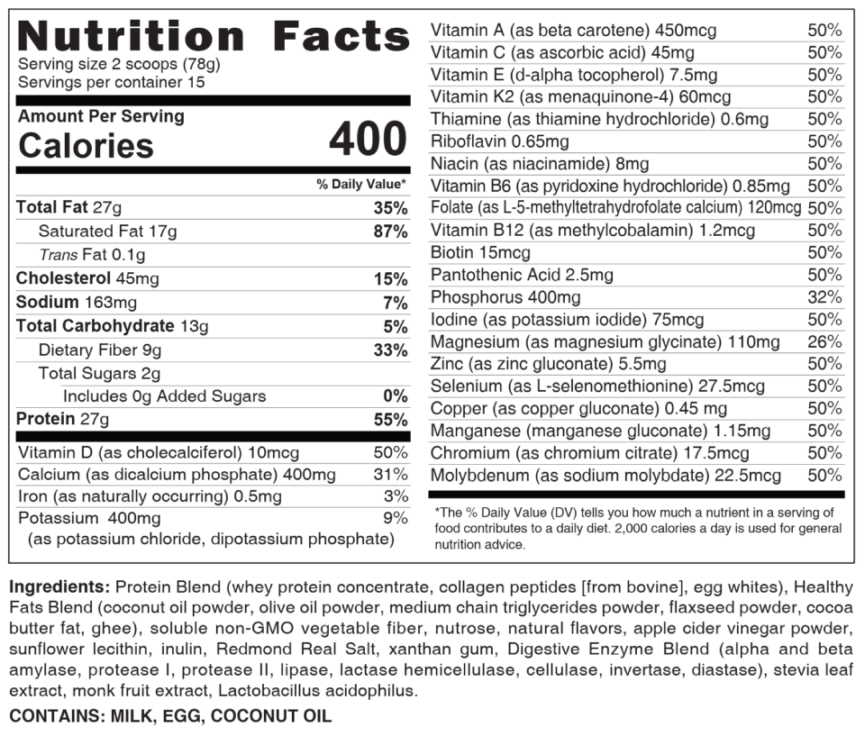 Original - Creamy Vanilla Nutritional Facts