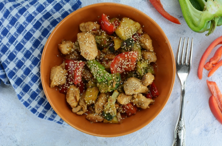 Teriyaki Chicken with Avocado and Peppers